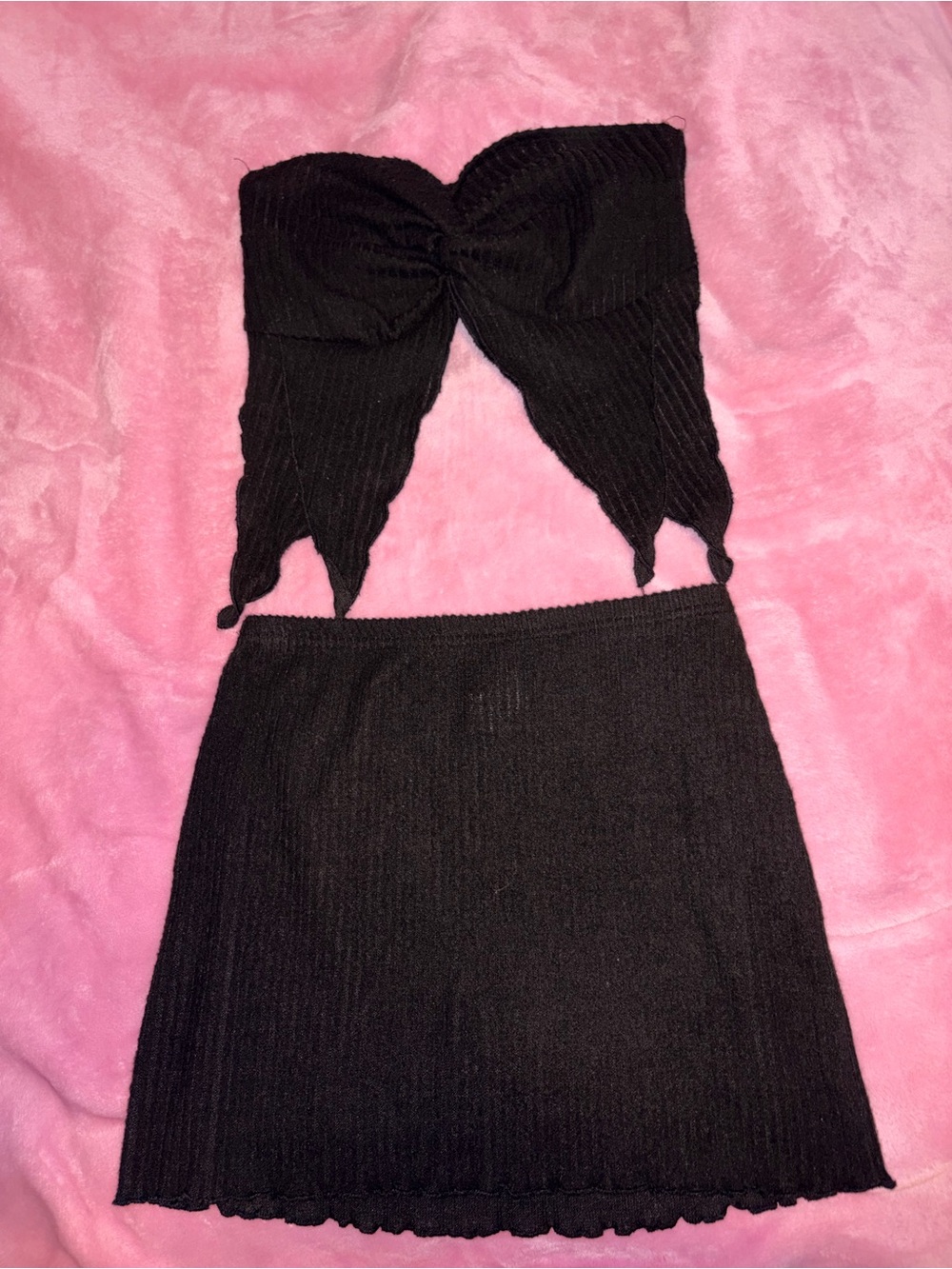 SHEIN Black Ribbed Knit Mini Skirt Set- Classic Straight Silhouette